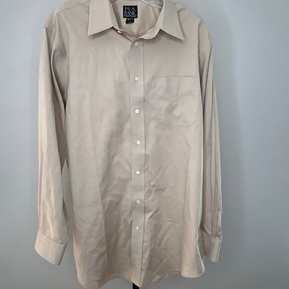 Jos A. Bank Tan Button Down-16.5/34 Mens Beige dress shirt Traveler Collection - Picture 2 of 5